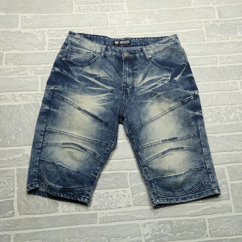 Encrypted Jean Shorts Size 34 Blue Denim‎ Jorts Hip Hop Mens